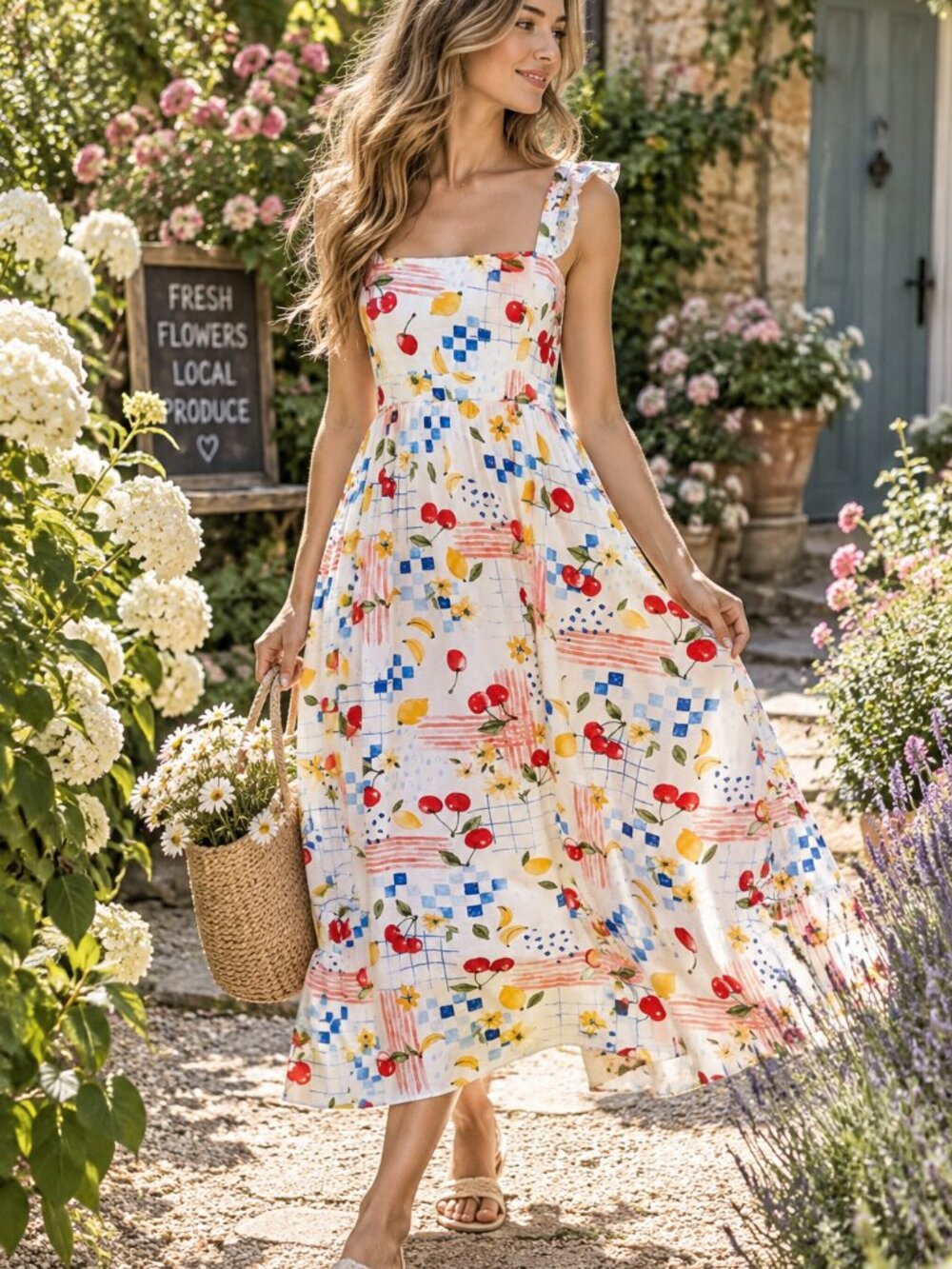 Blu Pepper Fruit Print Midi Dress – NWT